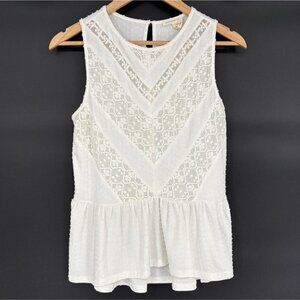 Anthropologie Meadow Rue Women's Lace Swiss Dot Peplum Top XS White Boho Chic